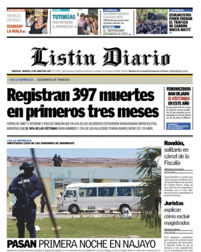Portada Listín Diario, Martes 13 de Junio del 2017