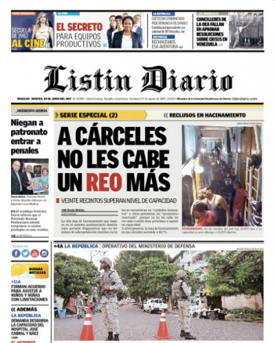 Portada Listín Diario, Martes 20 de Junio del 2017