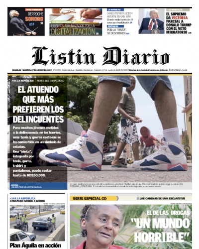 Portada Listín Diario, Martes 27 de Junio del 2017