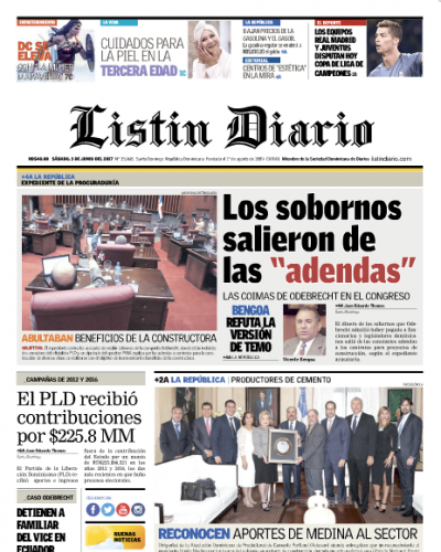 Portada Listín Diario, Sábado 3 de Junio del 2017