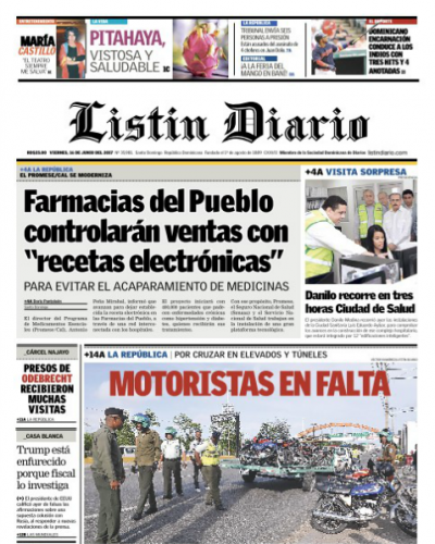 Portada Listín Diario, Viernes 16 de Junio del 2017