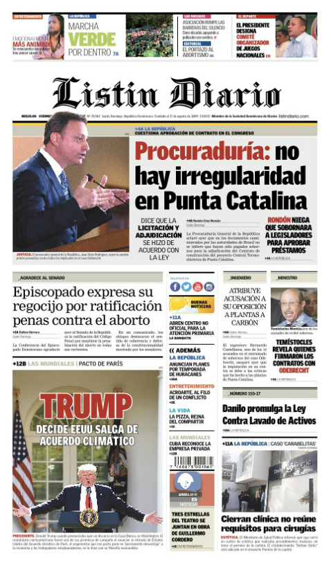 Portada Listín Diario, Viernes 2 de Junio del 2017