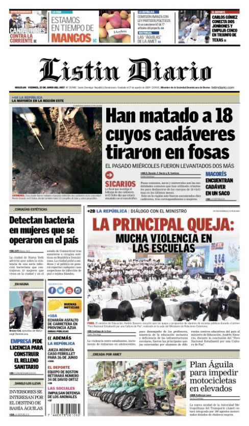 Portada Listín Diario, Viernes 23 de Junio del 2017