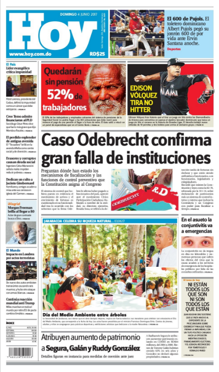 Portada Periódico Hoy, Domingo 4 de Junio del 2017