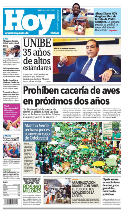 Portada Periódico Hoy, Lunes 12 de Junio del 2017