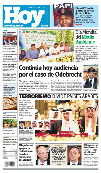 Portada Periódico Hoy, Martes 6 de Junio del 2017