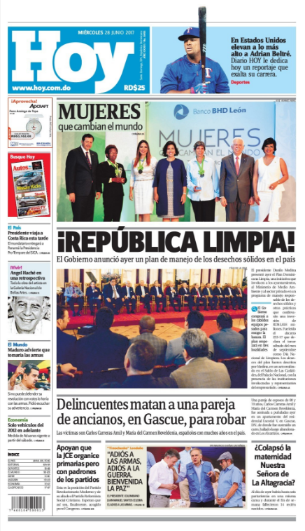 Portada Periódico Hoy, Miércoles 28 de Junio del 2017