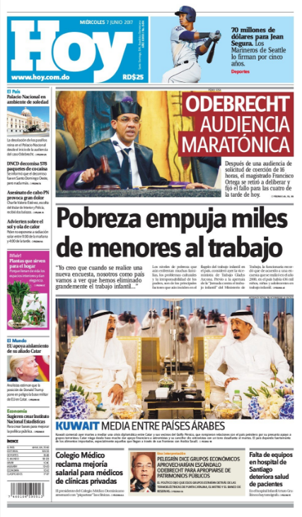 Portada Periódico Hoy, Miércoles 7 de Junio del 2017
