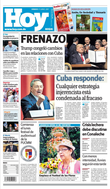 Portada Periódico Hoy, Sábado 17 de Junio del 2017