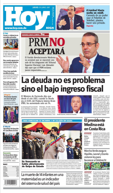 Portada Periódico Hoy, Viernes 30 de Junio del 2017