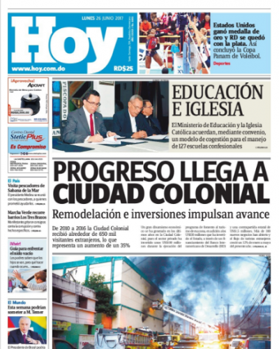 Portada Periódico Hoy, Lunes 26 de Junio del 2017