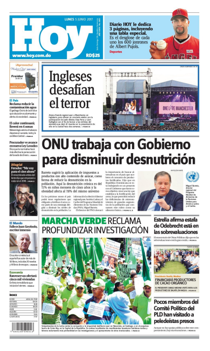 Portada Periódico Hoy, Lunes 5 de Junio del 2017