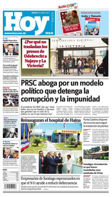 Portada Periódico Hoy, Sábado 10 de Junio del 2017