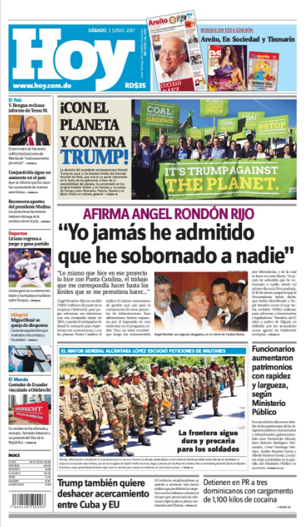 Portada Periódico Hoy, Sábado 3 de Junio del 2017