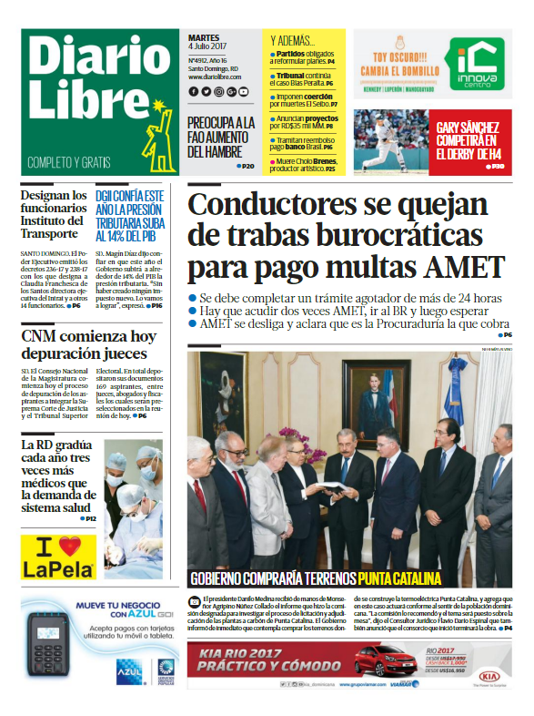 Portada Diario Libre, Martes 04 de Julio del 2017