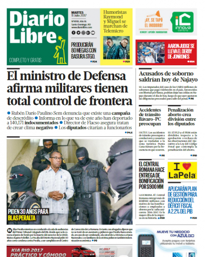 Portada Diario Libre, Martes 11 de Julio del 2017