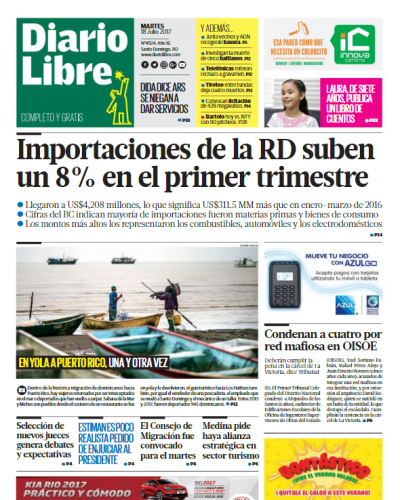 Portada Diario Libre, Martes 18 de Julio 2017