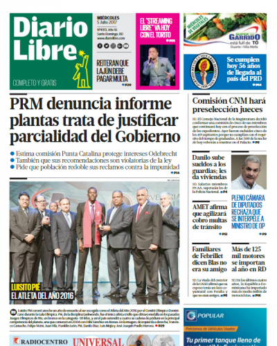 Portada Diario Libre, Miércoles 05 de Julio del 2017