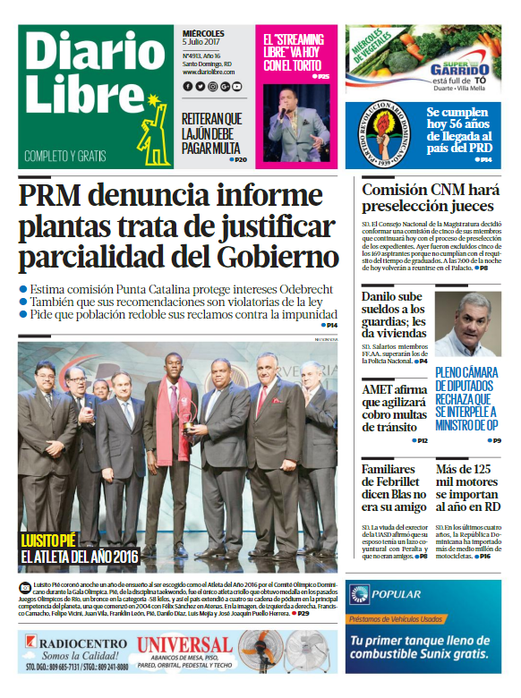 Portada Diario Libre, Miércoles 05 de Julio del 2017