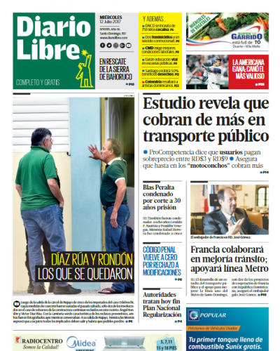 Portada Diario Libre, Miércoles 12 de Julio del 2017