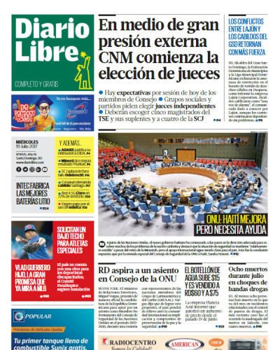 Portada Diario Libre, Miércoles 19 de Julio 2017