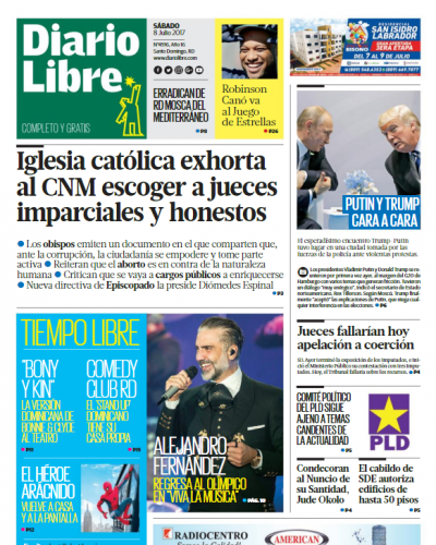 Portada Diario Libre, Sábado 08 de Julio del 2017