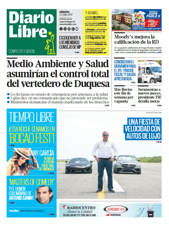 Portada Diario Libre, Sábado 22 de Julio 2017