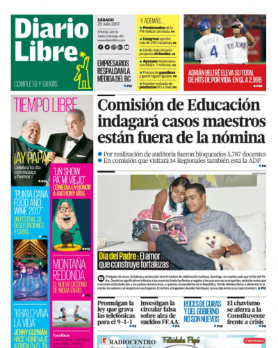Portada Diario Libre, Sábado 29 de Julio 2017