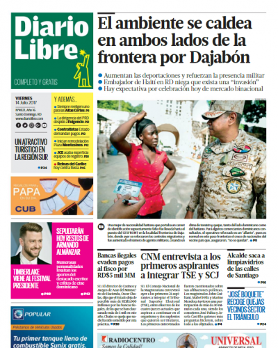 Portada Diario Libre, Viernes 14 de Julio del 2017