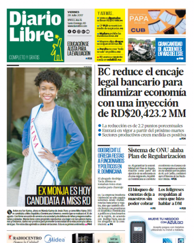 Portada Diario Libre, Viernes 28 de Julio 2017