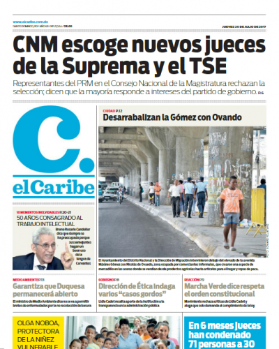 Portada El Caribe, Jueves 20 de Julio 2017