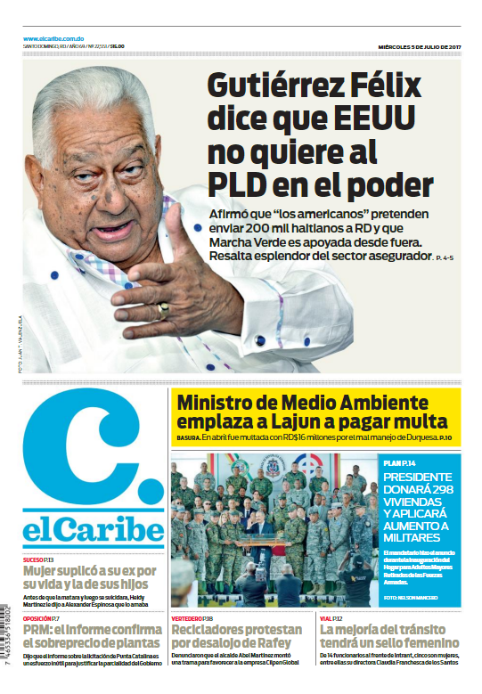 Portada El Caribe, Miércoles 05 de Julio del 2017