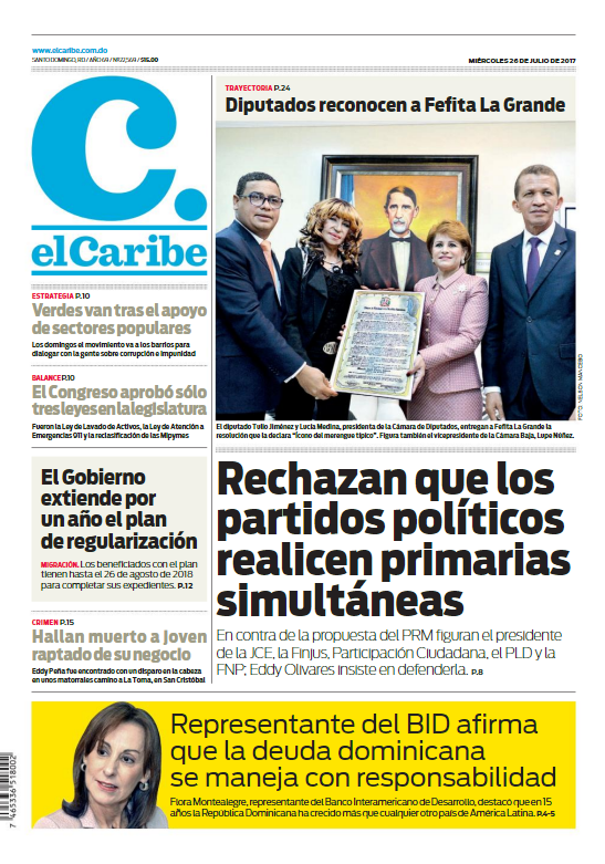 Portada El Caribe, Miércoles 26 de Julio 2017