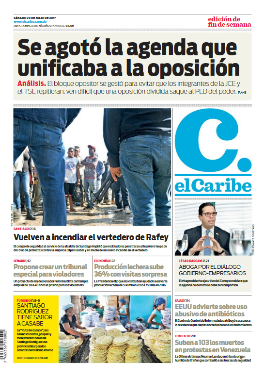 Portada El Caribe, Sábado 29 de Julio 2017