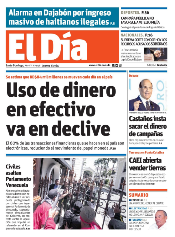 Portada El Día, Jueves 06 de Julio del 2017