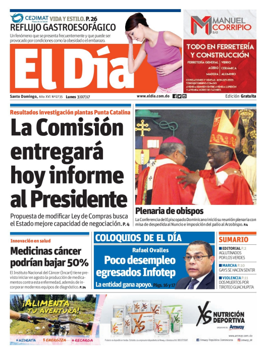 Portada El Día, Lunes 03 de Julio del 2017