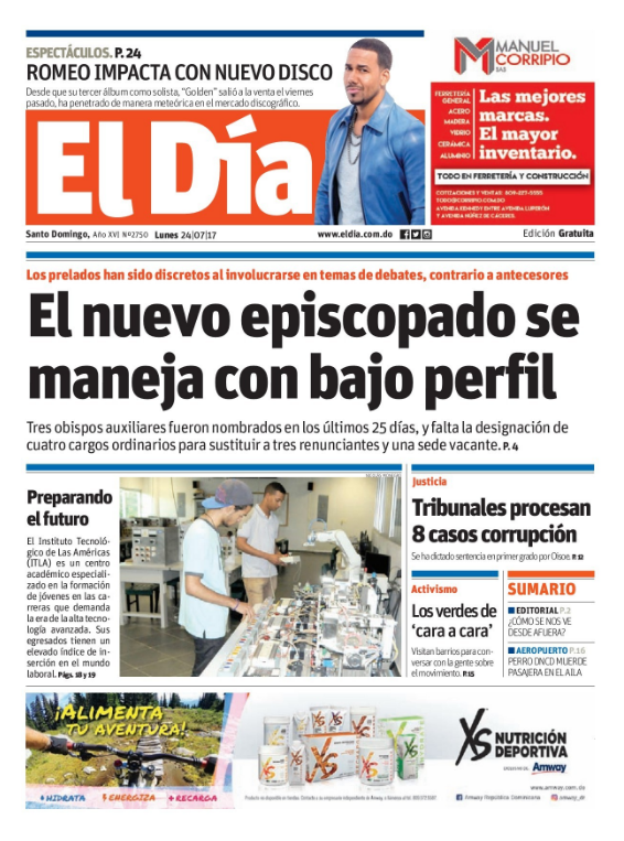 Portada El Día, Lunes 24 de Julio 2017