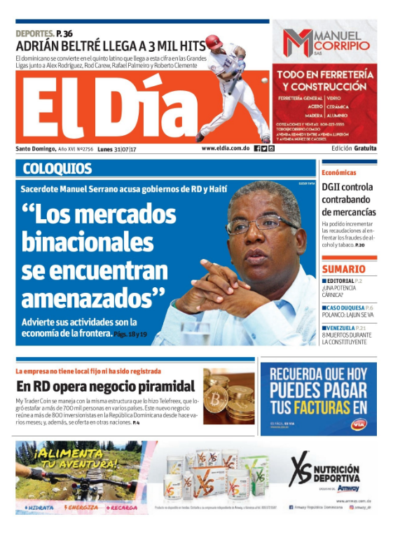 Portada El Día, Lunes 31 de Julio 2017