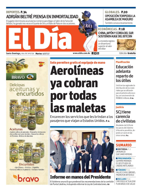 Portada El Día, Martes 04 de Julio del 2017