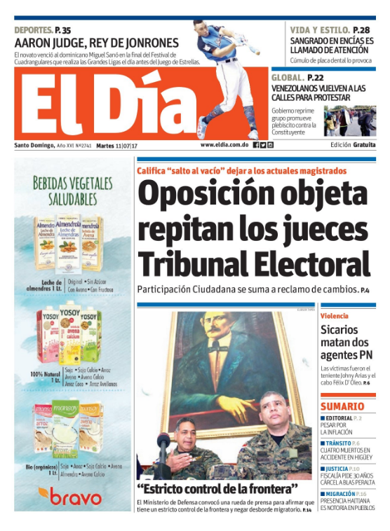 Portada El Día, Martes 11 de Julio del 2017