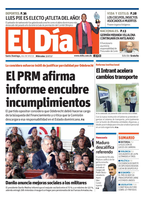 Portada El Día, Miércoles 05 de Julio del 2017