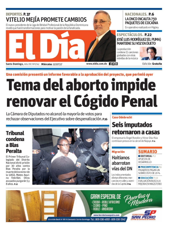 Portada El Día, Miércoles 12 de Julio del 2017