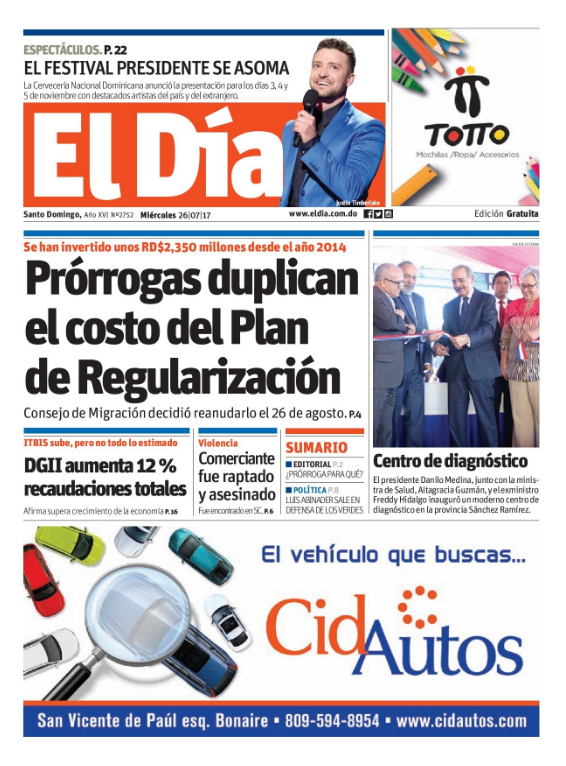 Portada El Día, Miércoles 26 de Julio 2017