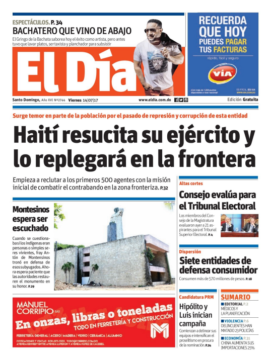 Portada El Día, Sábado 15 de Julio 2017
