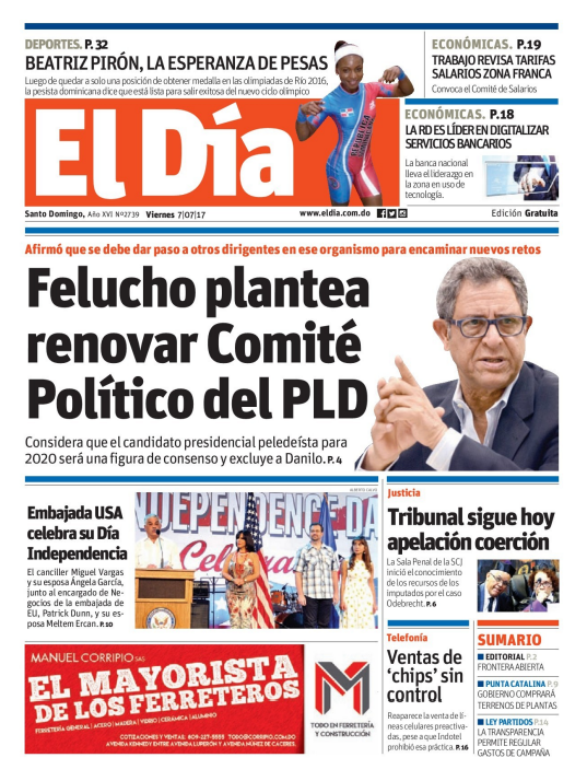 Portada El Día, Viernes 07 de Julio del 2017