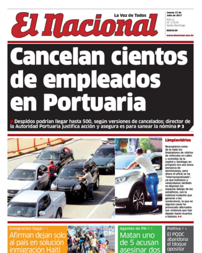 Portada El Nacional, Jueves 13 de Julio del 2017