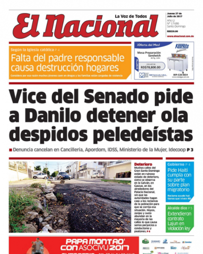 Portada El Nacional, Jueves 27 de Julio 2017