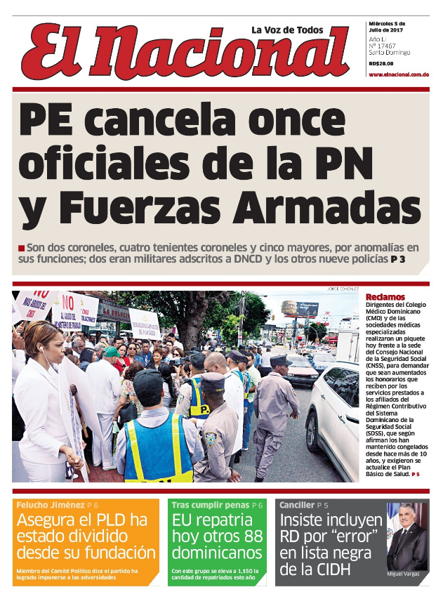 Portada El Nacional, Miércoles 05 de Julio del 2017