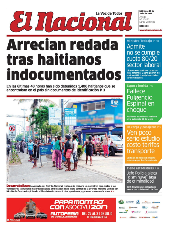 Portada El Nacional, Miércoles 12 de Julio 2017