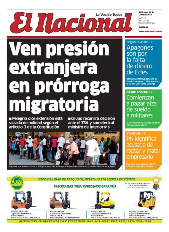 Portada El Nacional, Miércoles 26 de Julio 2017